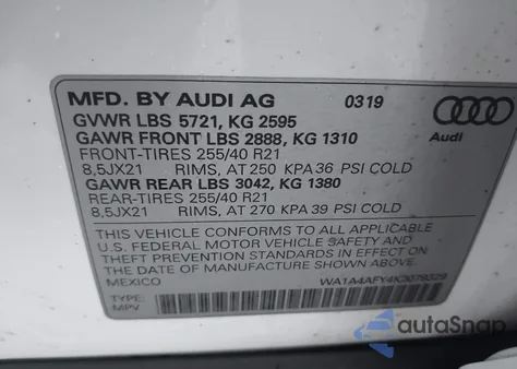 2019 Audi Sq5 3.0T Premium z USA, uszkodzony, nr VIN WA1A4AFY4K2079329